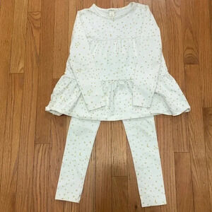 Girls Crewcuts 2 Piece Long Sleeve Outfit Size Small White With Gold Stars EUC